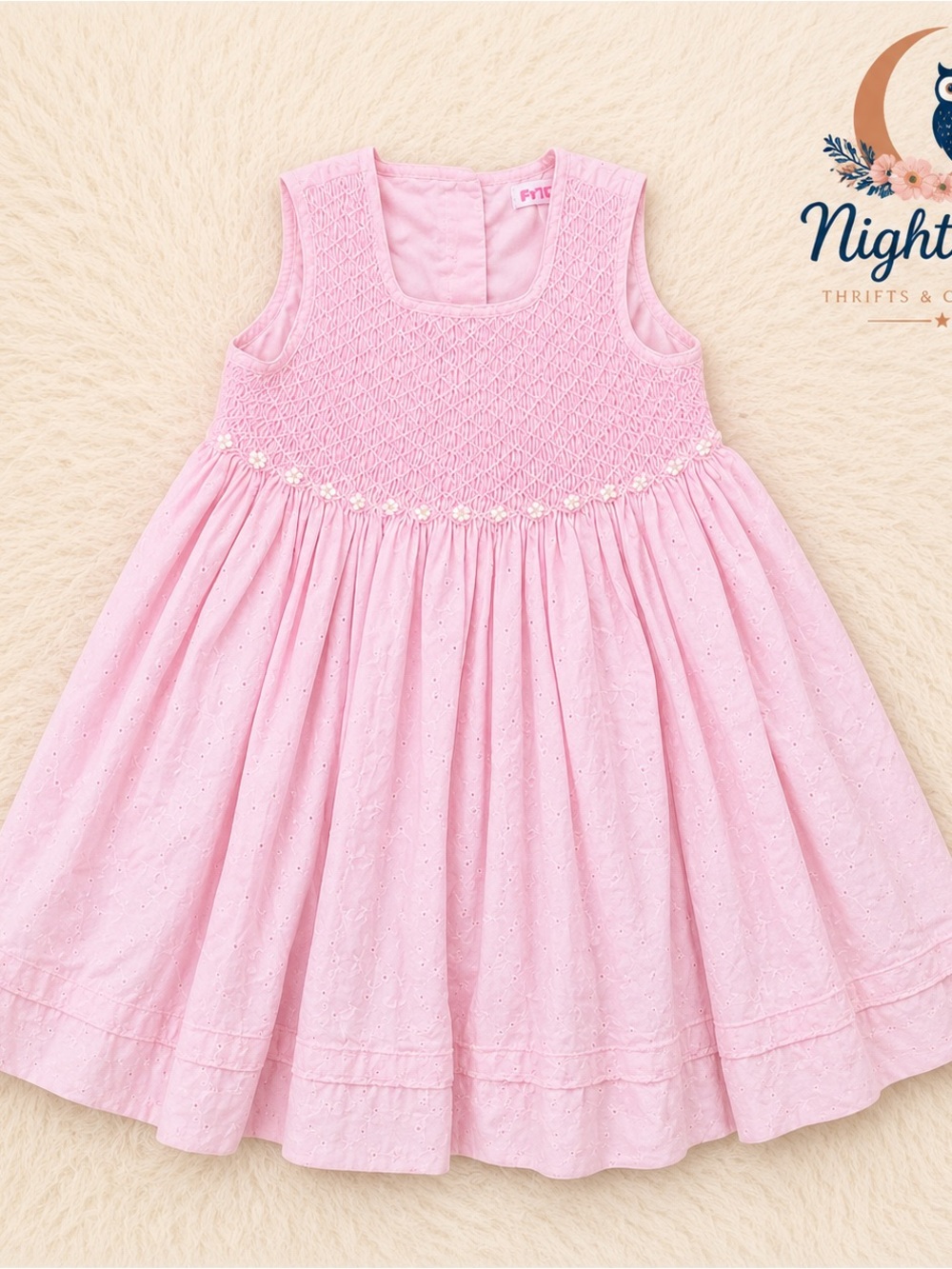 Girls' Pink Smocked Eyelet Dress